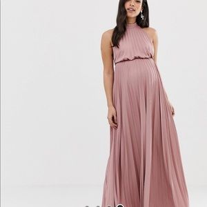 ASOS Design Maternity high neck pleated maxi dress
